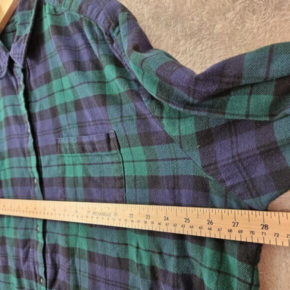 Gap Shirt Flannel Green Purple Plaid Pocket Button Down Women's Size XL Outdoor - Picture 3 of 10